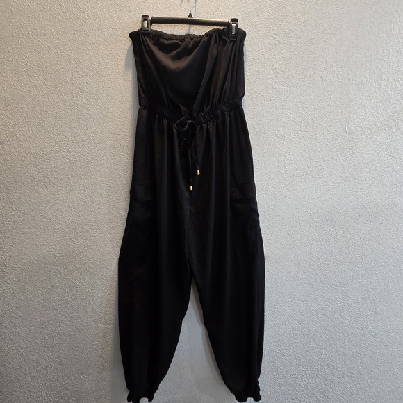 Line of Blush Strapless Jumpsuit XL Black Harem Jogger Cargo Pockets Drawstring - Picture 11 of 12